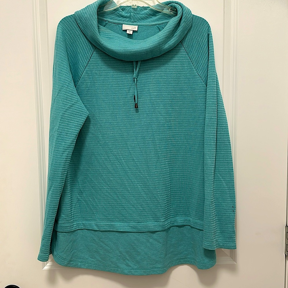 J.Jill cowl neck pinstriped teal sweatshirt
